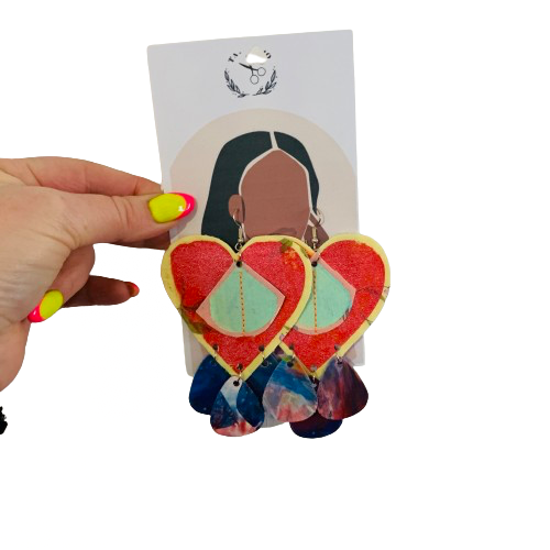 Love Bug Statement Fabric and Plectrum Earrings