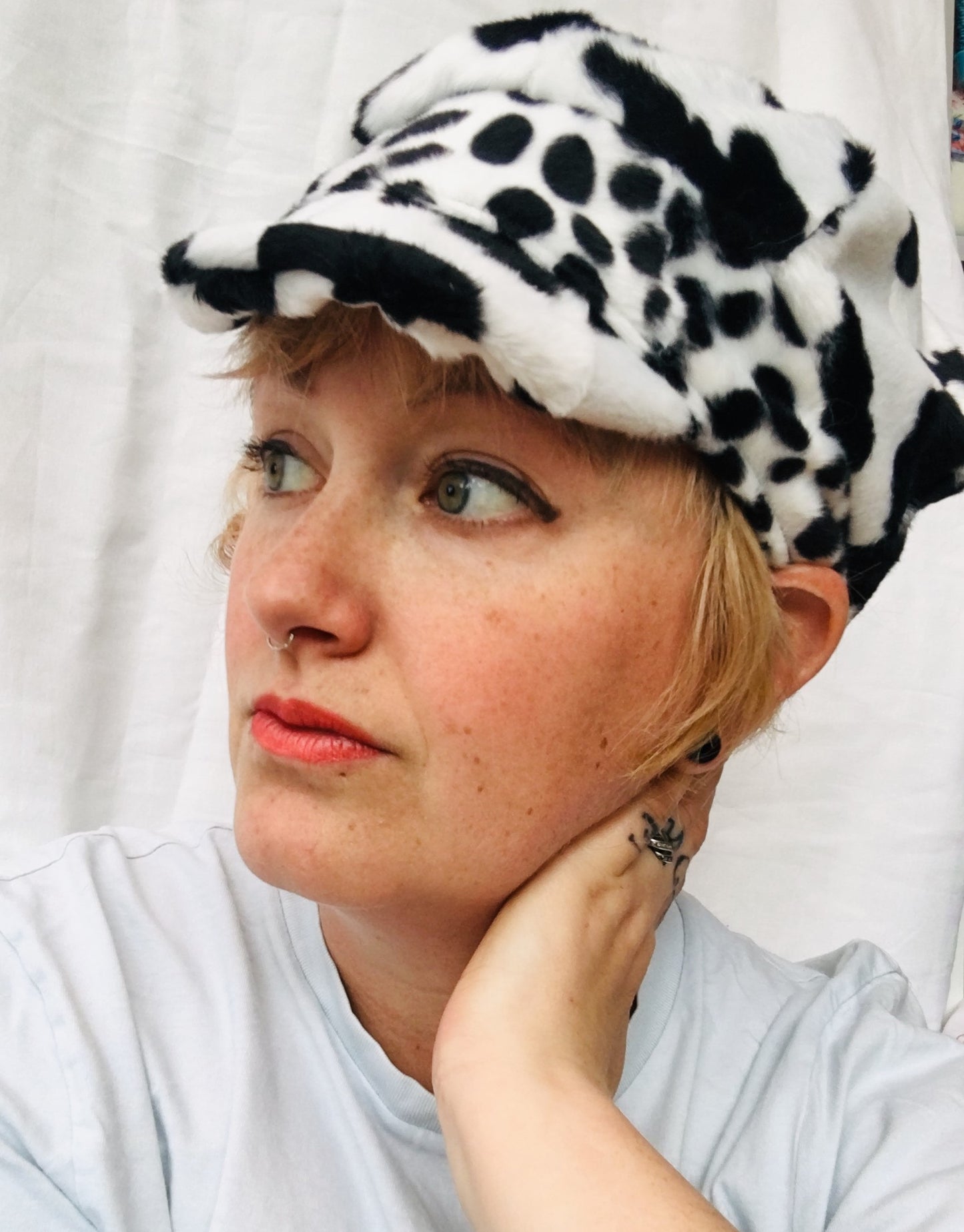 Upcycled Cow Print Baker Boy Hat