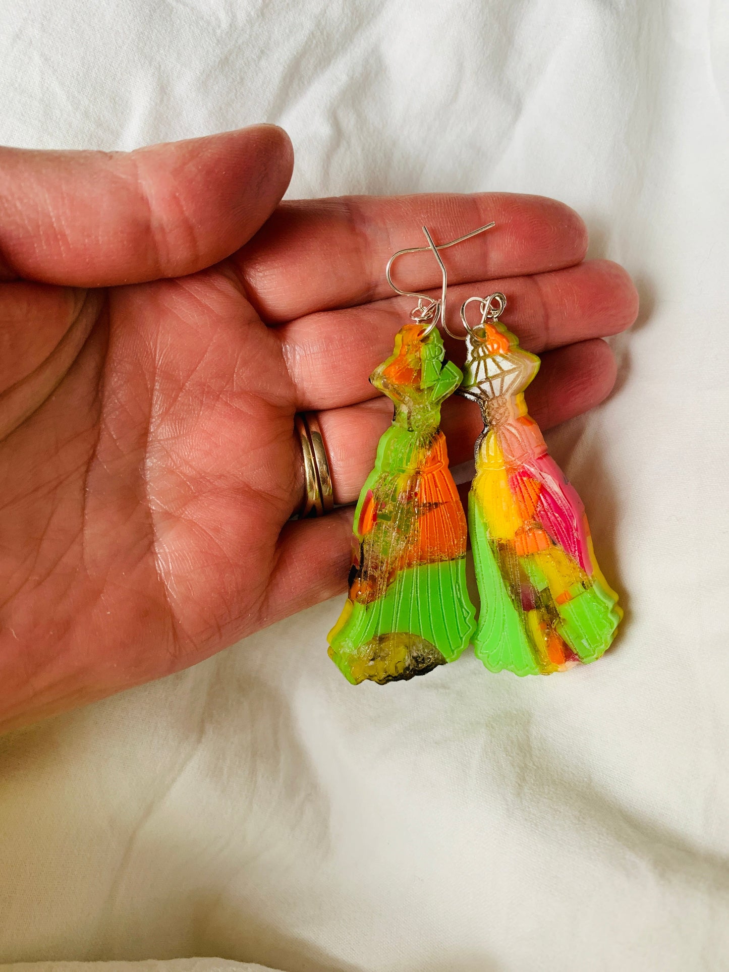 Leona Recycled Acrylic Statement Earrings - Pink/Green mix