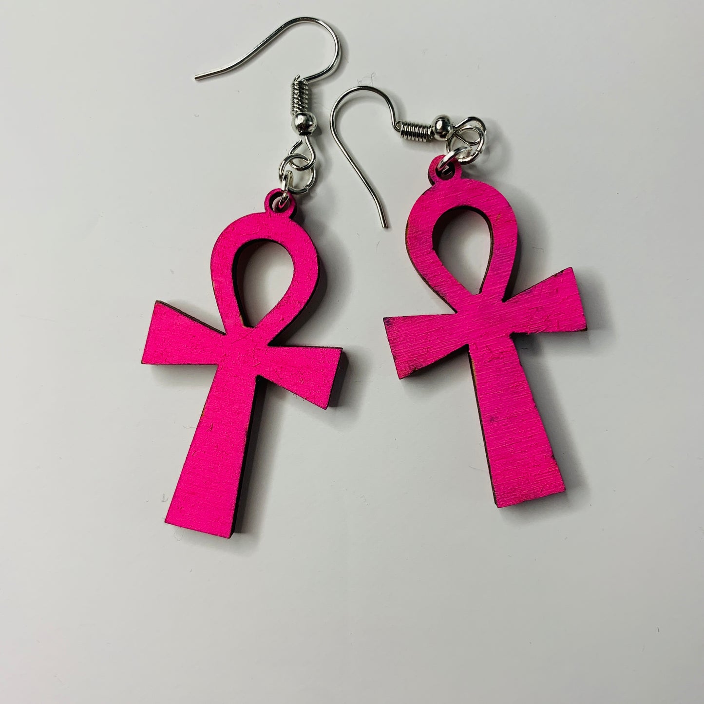 Pink Ankh Power Symbol Earrings