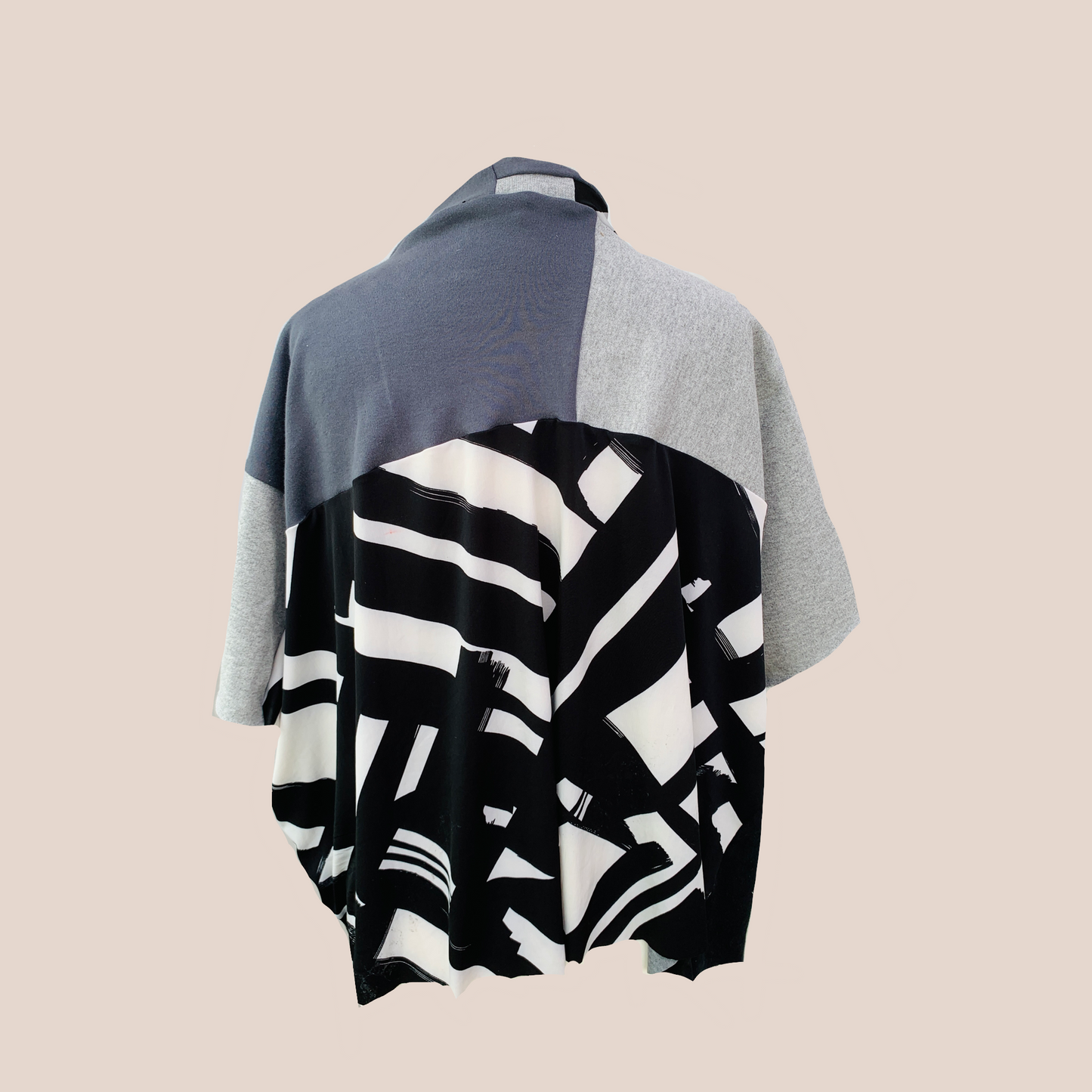 Grey and Black Mixed  Patchwork Wrap Top